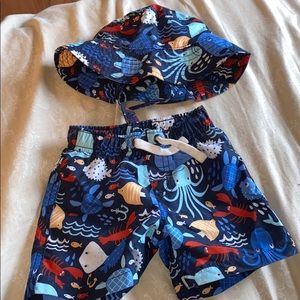 Swimming trunks and matching bucket hat
